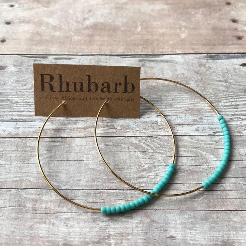 Brand New! Turquoise and Gold Hoop Earrings